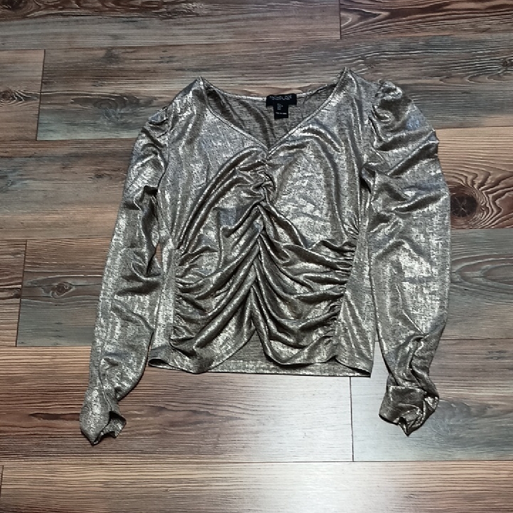 Rachel Zoe Metallic Ruched Long Sleeve Blouse